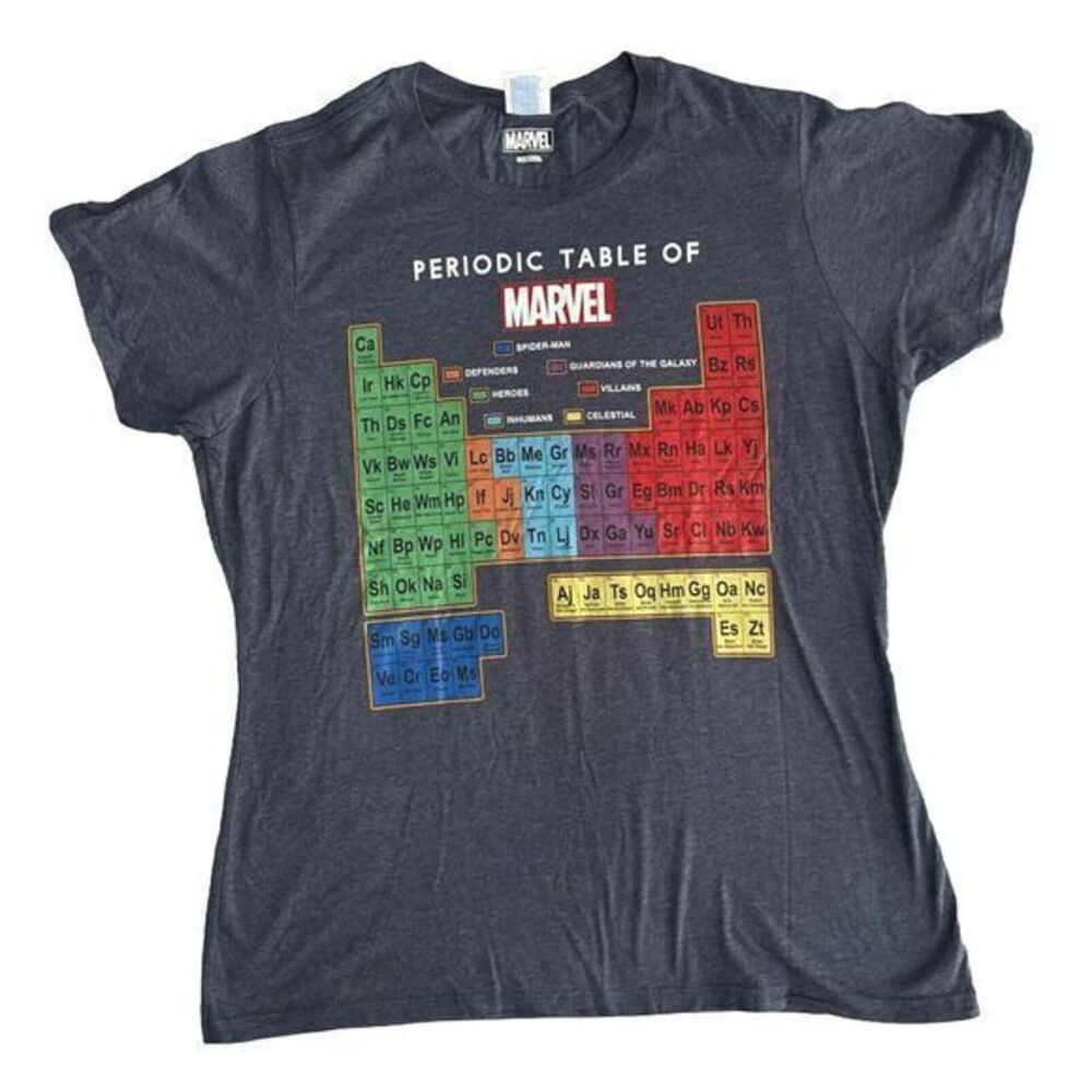 Marvel Periodic Table of Characters Graphic‎ T-Shirt Heather Charcoal Grey XL